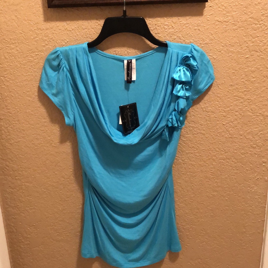 Nwt Rendezvous Dressy Top. Satin Bow Accented. Gathered On The Sides. Beautiful